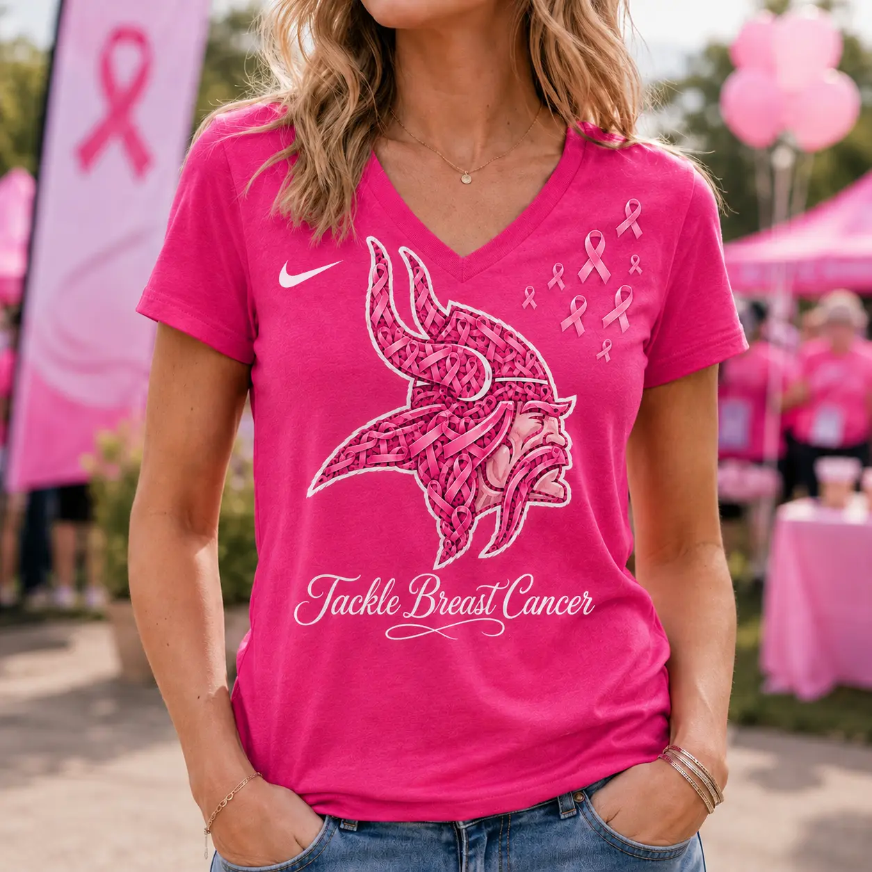 Minnesota Vikings | Premium NFL Tackle Breast Cancer V-neck NY