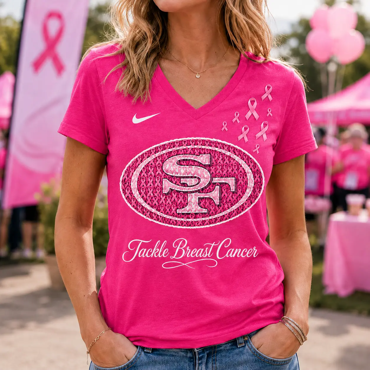 San Francisco 49ers | Premium NFL Tackle Breast Cancer V-neck NY