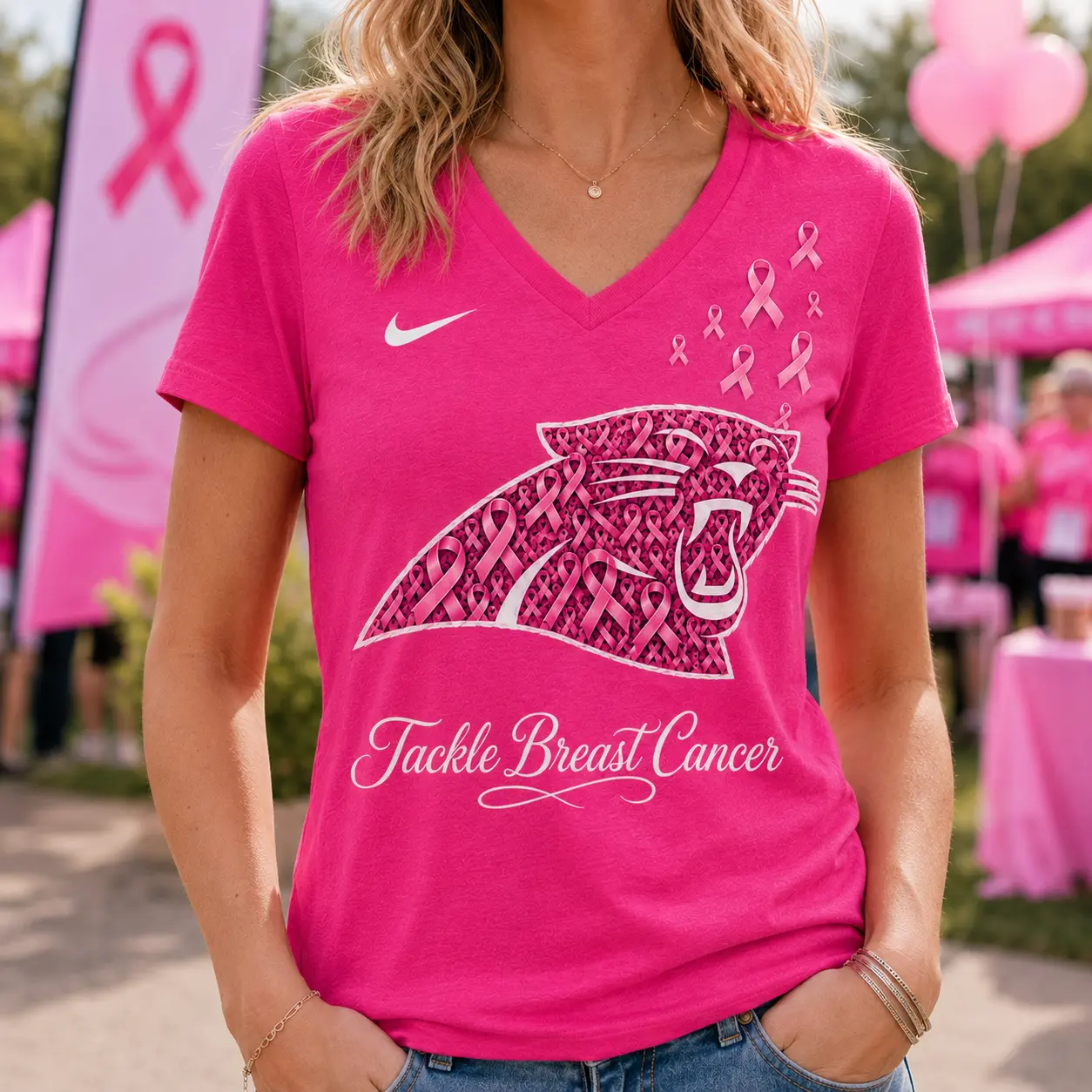 Carolina Panthers | Premium NFL Tackle Breast Cancer V-neck NY