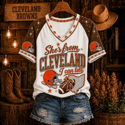 Cleveland Browns | Premium NFL Home State Bow Girl V-Neck TD
