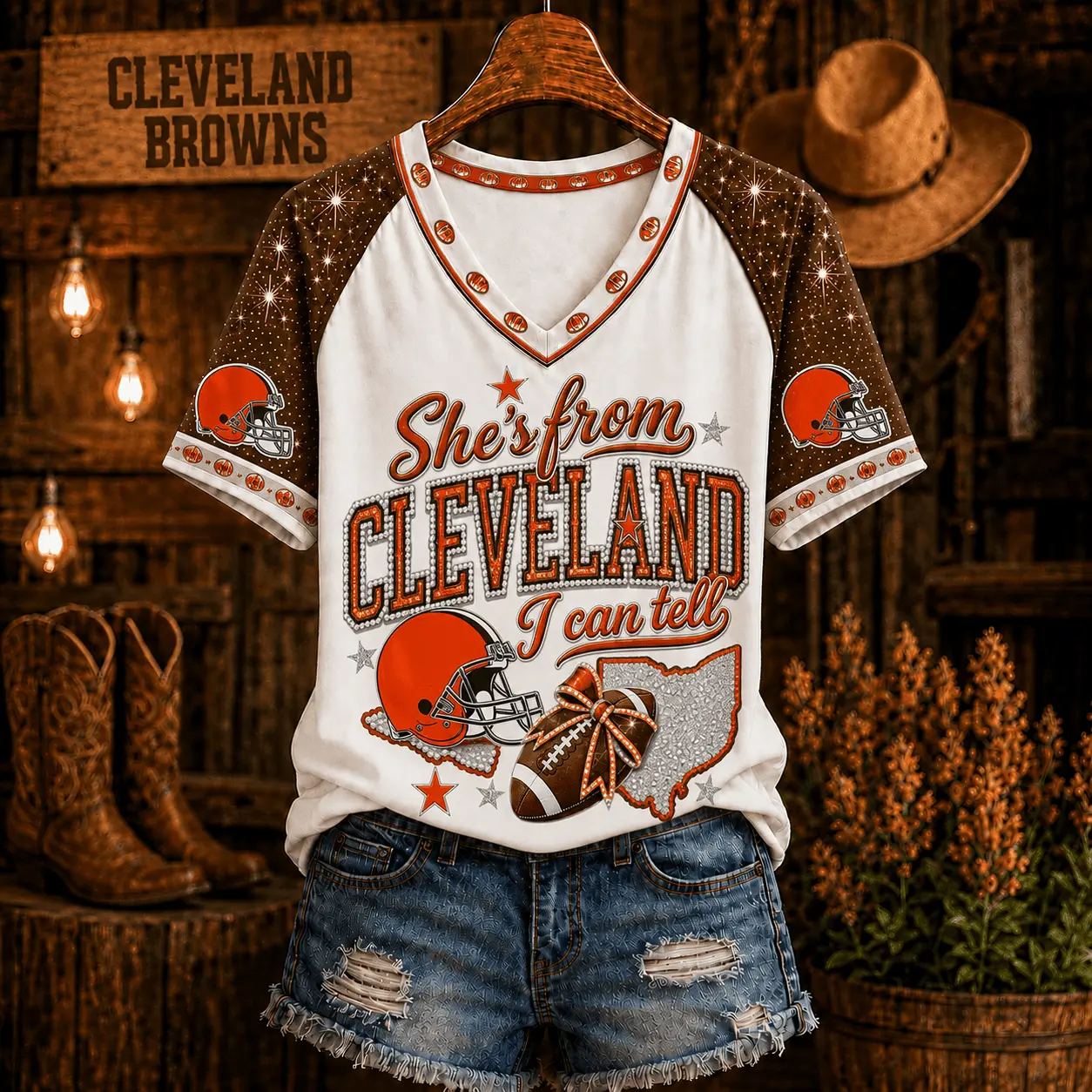 Cleveland Browns | Premium NFL Home State Bow Girl V-Neck TD