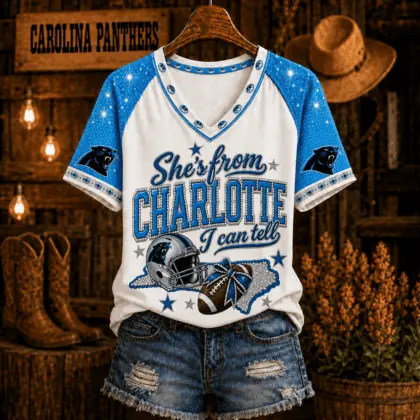 Carolina Panthers | Premium NFL Home State Bow Girl V-Neck TD