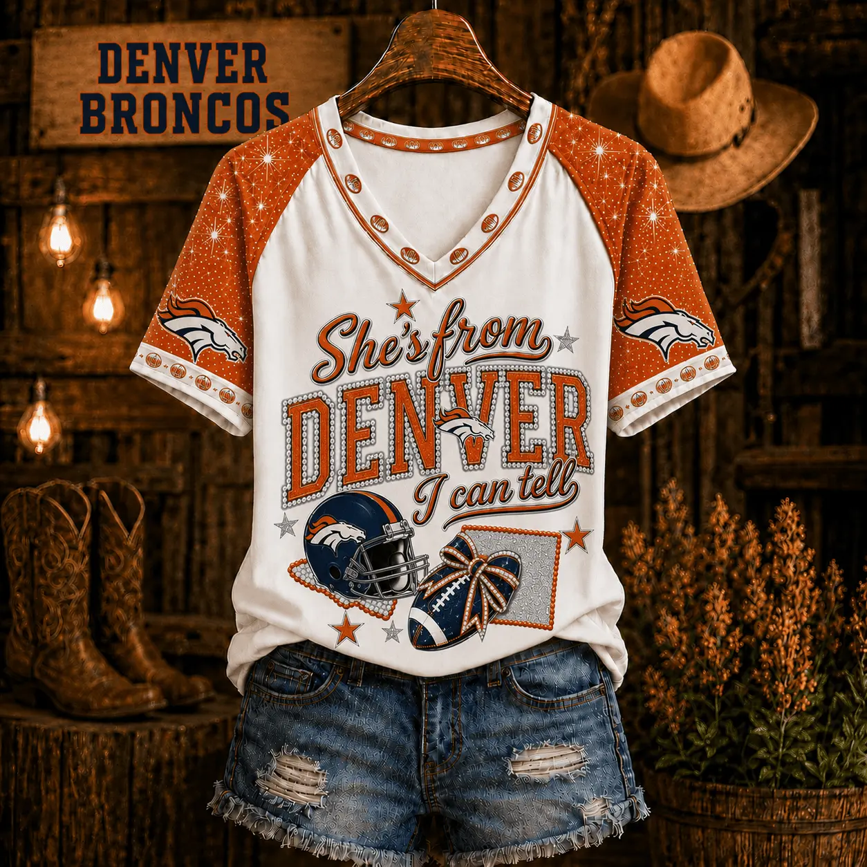 Denver Broncos | Premium NFL Home State Bow Girl V-Neck TD