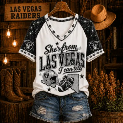 Las Vegas Raiders | Premium NFL Home State Bow Girl V-Neck TD