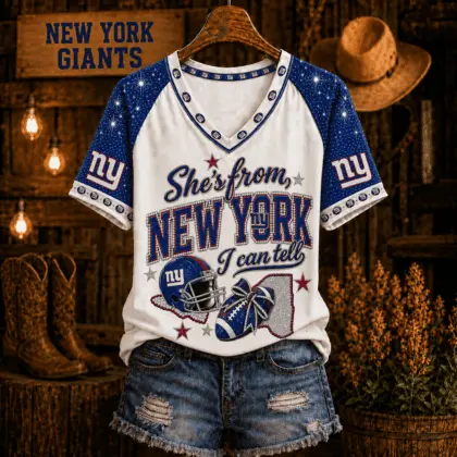 New York Giants | Premium NFL Home State Bow Girl V-Neck TD