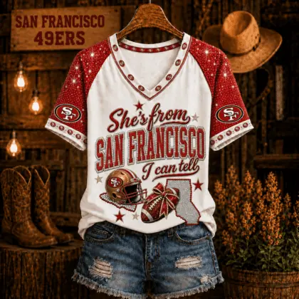 San Francisco 49ers | Premium NFL Home State Bow Girl V-Neck TD