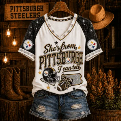 Pittsburgh Steelers | Premium NFL Home State Bow Girl V-Neck TD