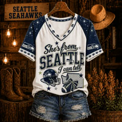 Seattle Seahawks | Premium NFL Home State Bow Girl V-Neck TD