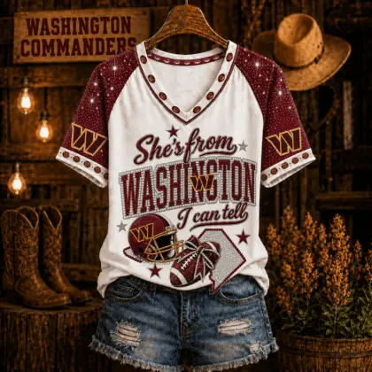 Washington Commanders | Premium NFL Home State Bow Girl V-Neck TD