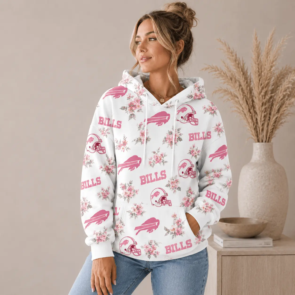 Buffalo Bills | Premium NFL Pink Floral Team Pride Hoodie TD - Image 2