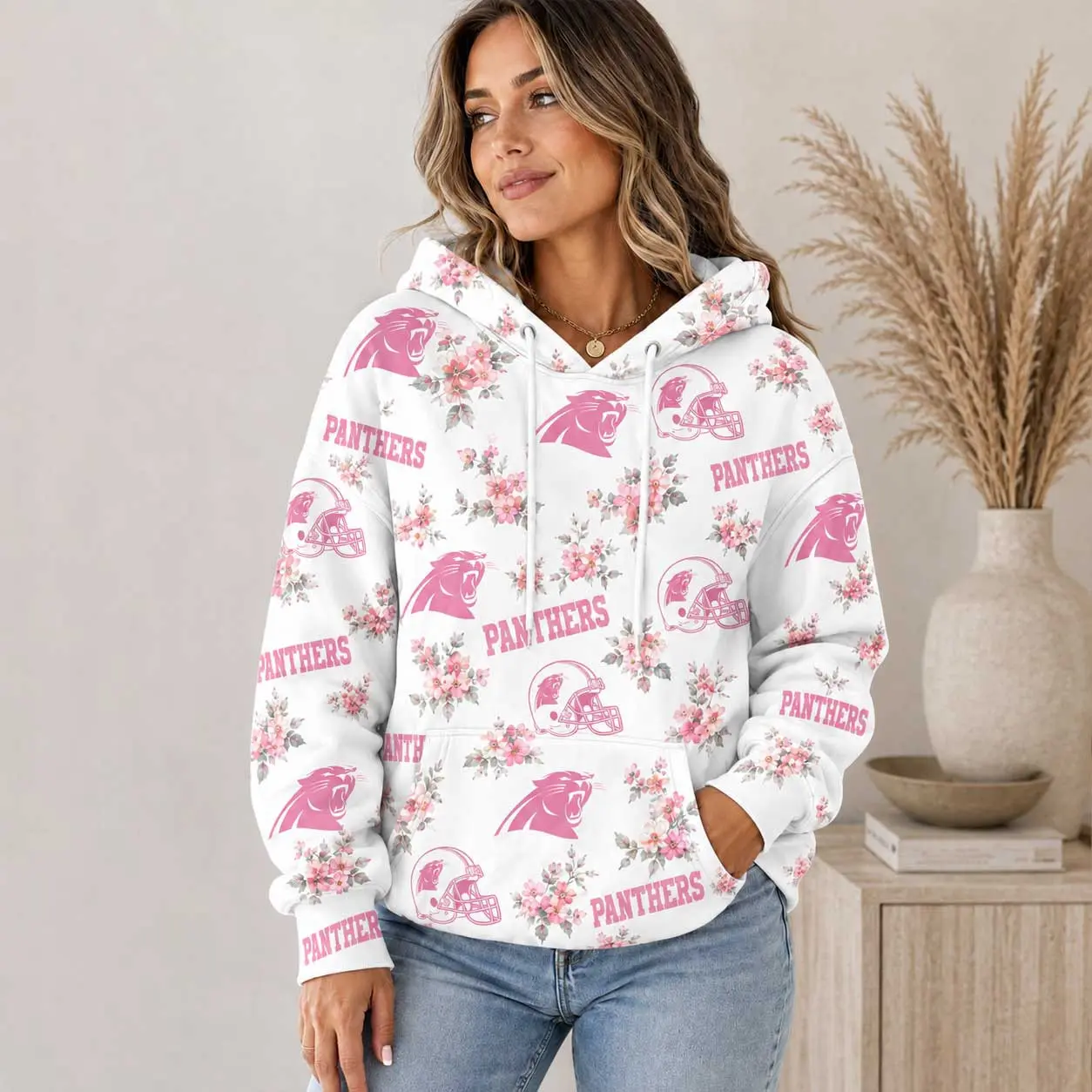 Carolina Panthers | Premium NFL Pink Floral Team Pride Hoodie TD