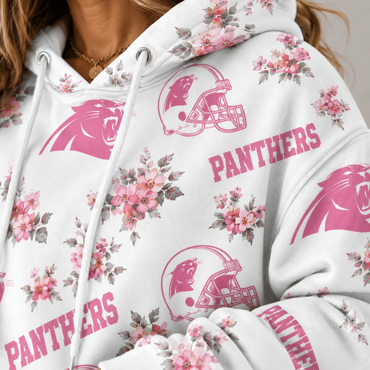 Carolina Panthers | Premium NFL Pink Floral Team Pride Hoodie TD - Image 3
