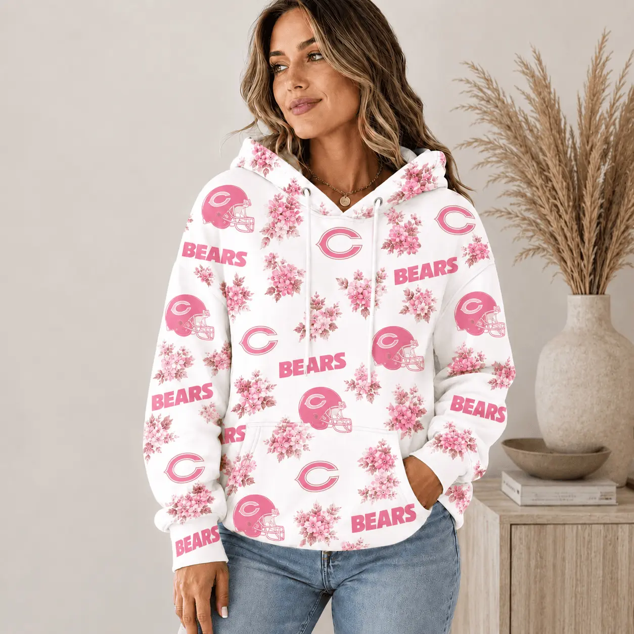 Chicago Bears | Premium NFL Pink Floral Team Pride Hoodie TD