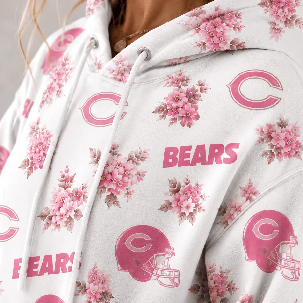 Chicago Bears | Premium NFL Pink Floral Team Pride Hoodie TD - Image 3