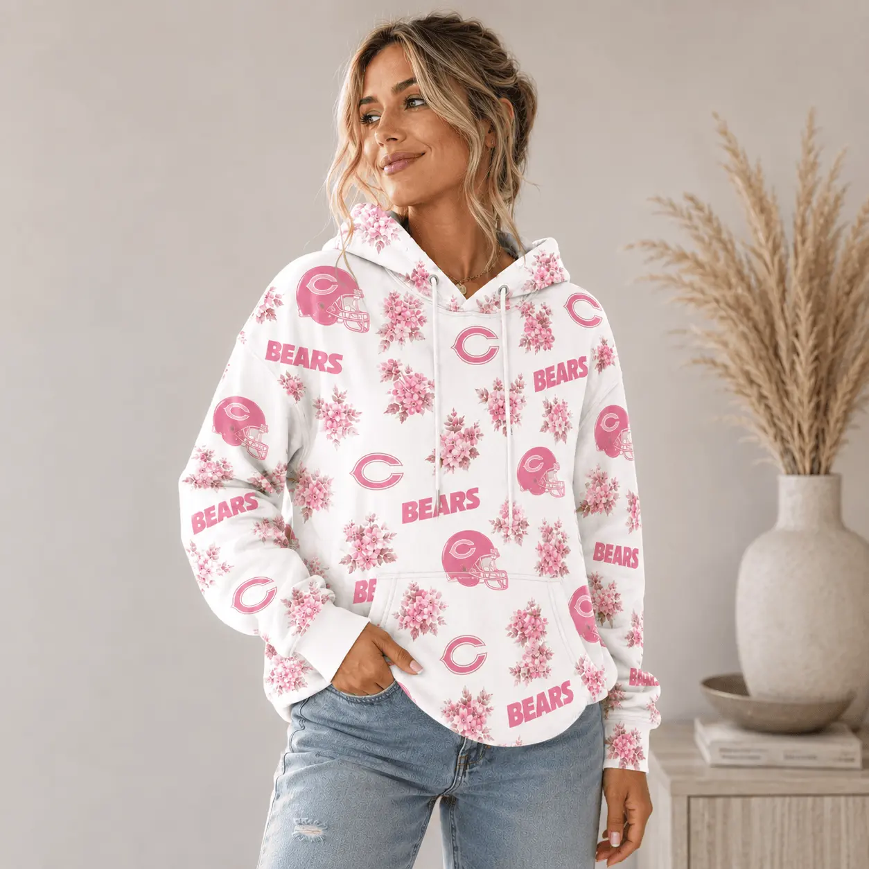 Chicago Bears | Premium NFL Pink Floral Team Pride Hoodie TD - Image 2