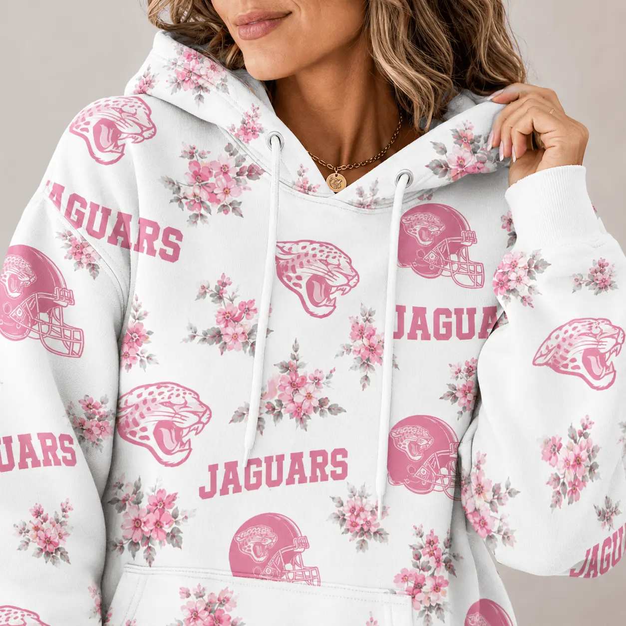 Jacksonville Jaguars | Premium NFL Pink Floral Team Pride Hoodie TD - Image 3