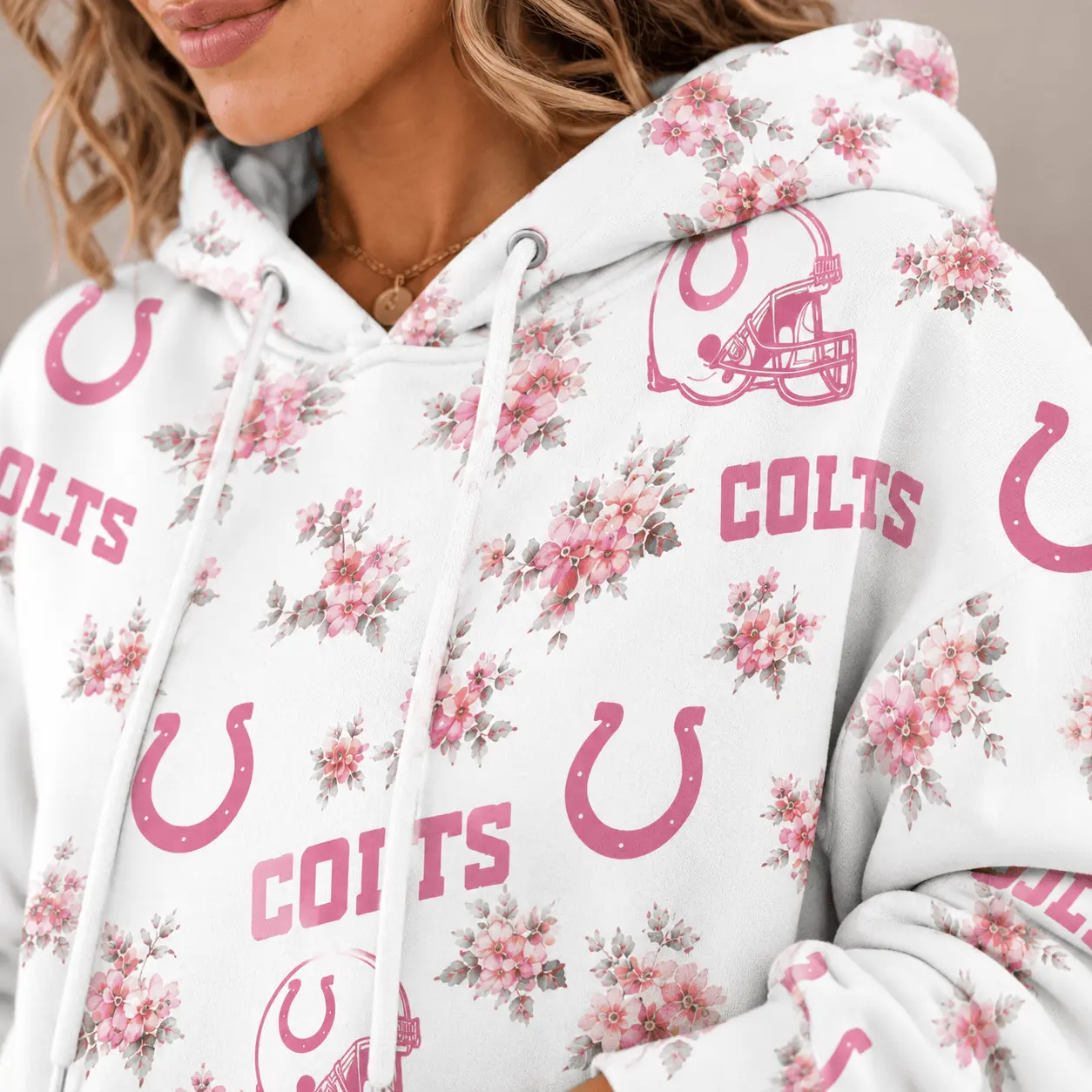Indianapolis Colts | Premium NFL Pink Floral Team Pride Hoodie TD - Image 3
