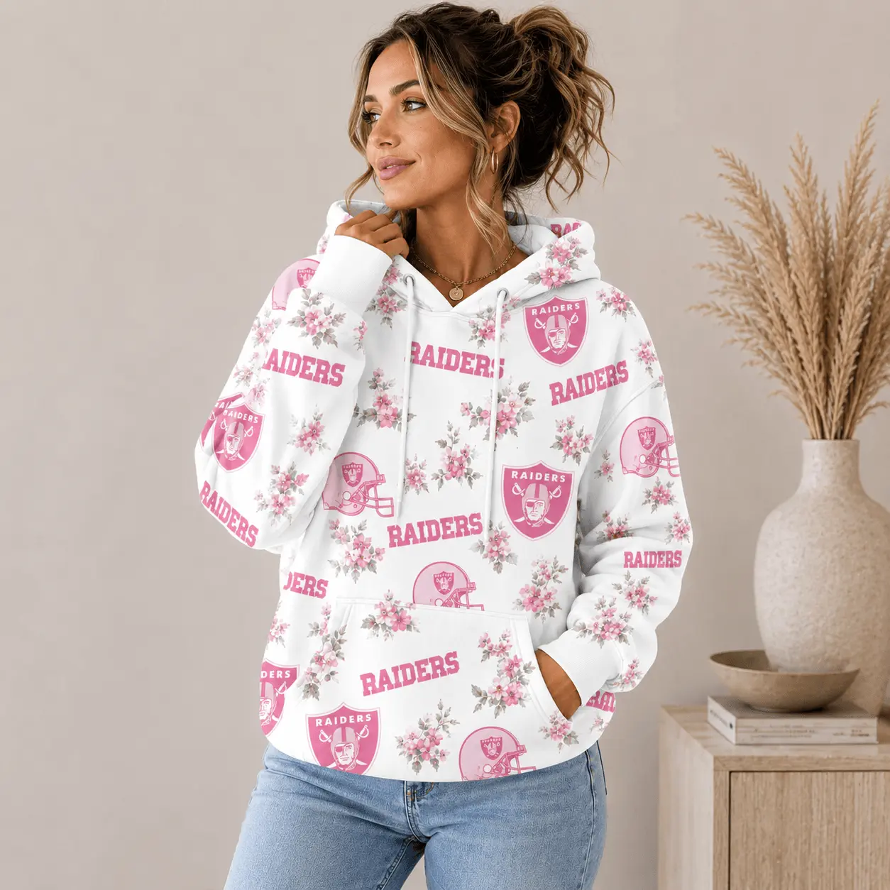 Las Vegas Raiders | Premium NFL Pink Floral Team Pride Hoodie TD - Image 2