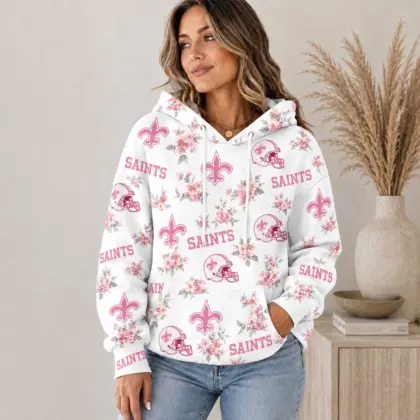 New Orleans Saints | Premium NFL Pink Floral Team Pride Hoodie TD