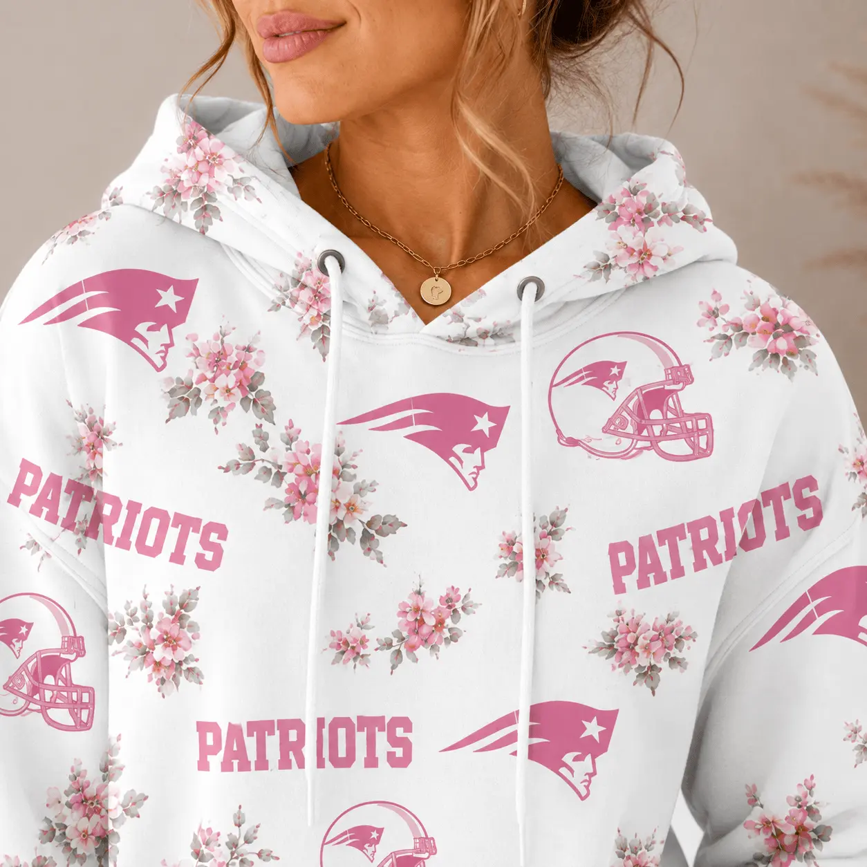 New England Patriots | Premium NFL Pink Floral Team Pride Hoodie TD - Image 3