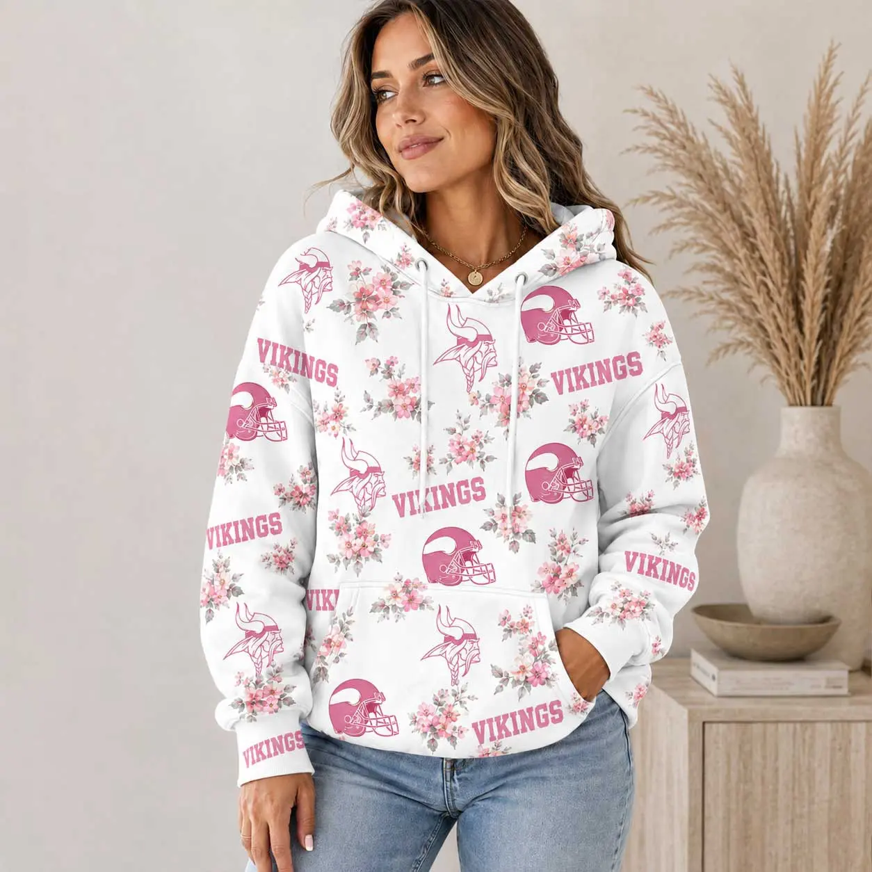 Minnesota Vikings | Premium NFL Pink Floral Team Pride Hoodie TD