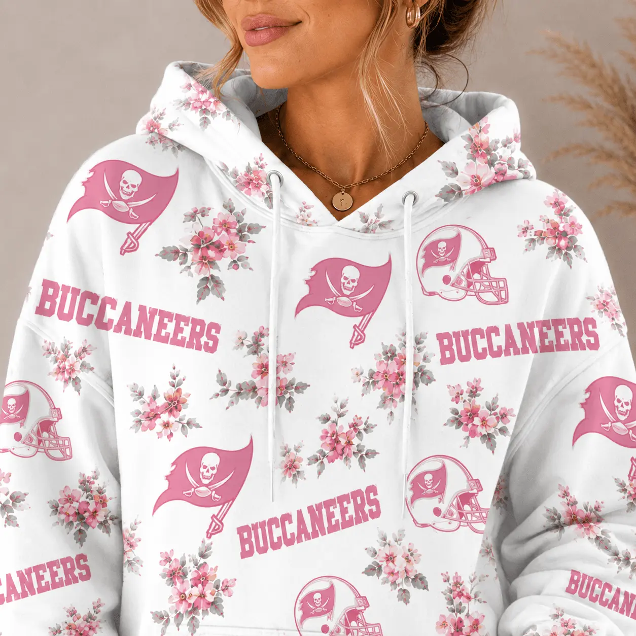 Tampa Bay Buccaneers | Premium NFL Pink Floral Team Pride Hoodie TD - Image 3
