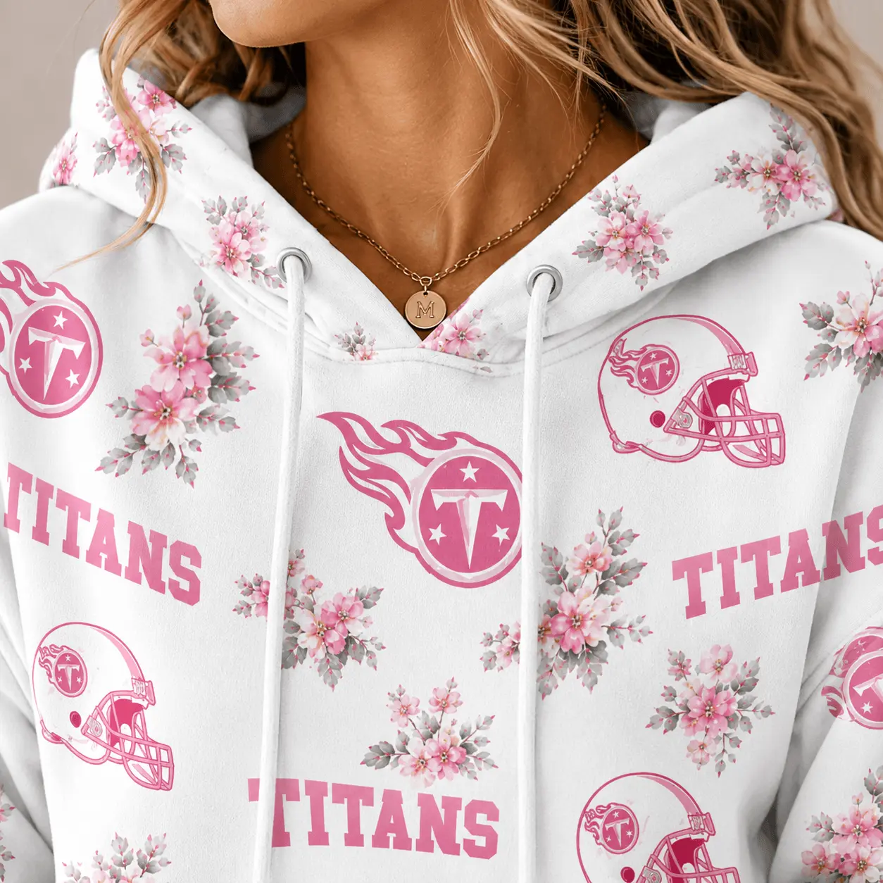 Tennessee Titans | Premium NFL Pink Floral Team Pride Hoodie TD - Image 3