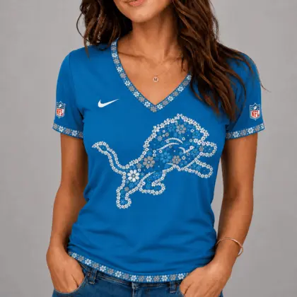 Detroit Lions | Premium NFL Flower Logo V-Neck NY