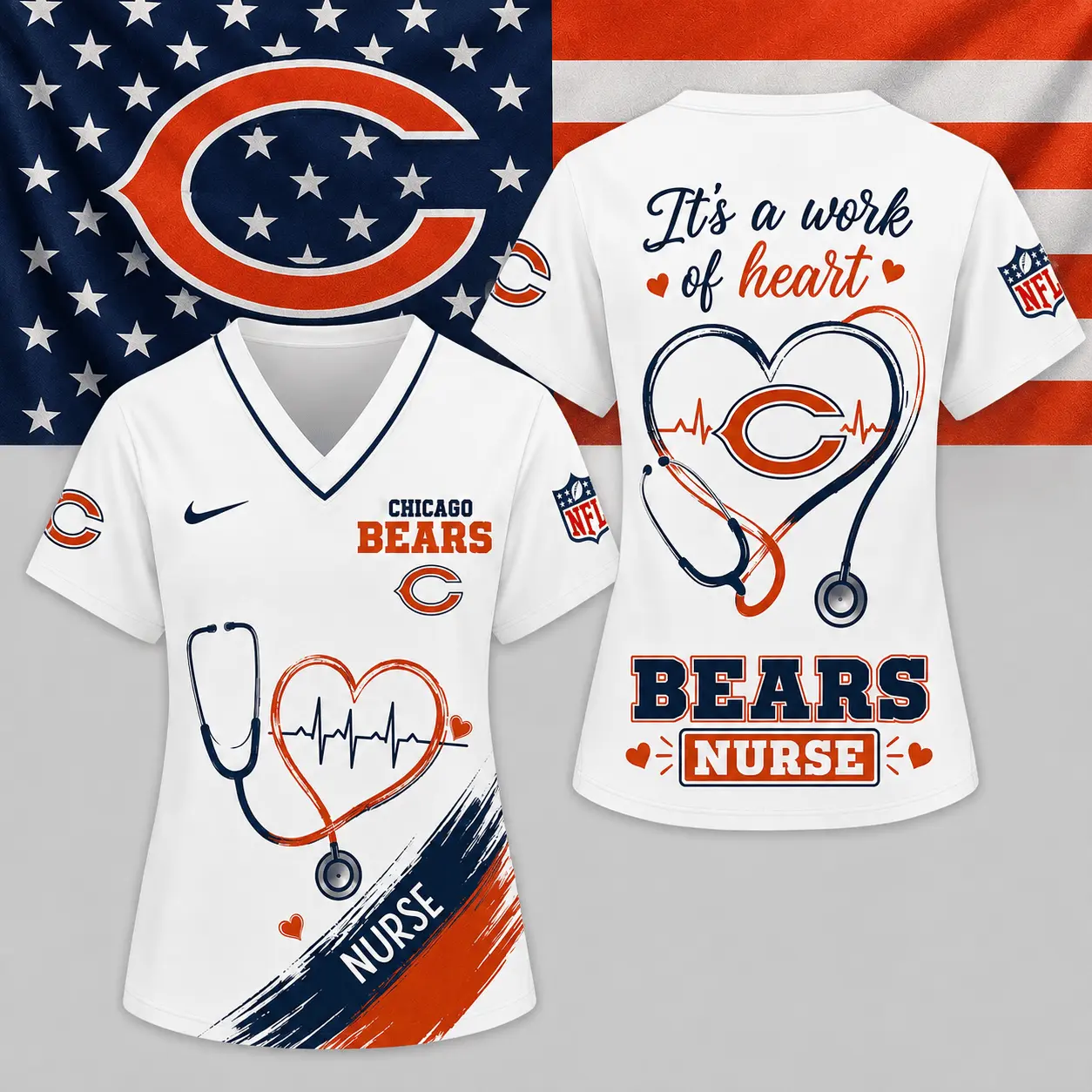 Chicago Bears | Premium NFL Nurse Work of Heart V-Neck Shirt NY