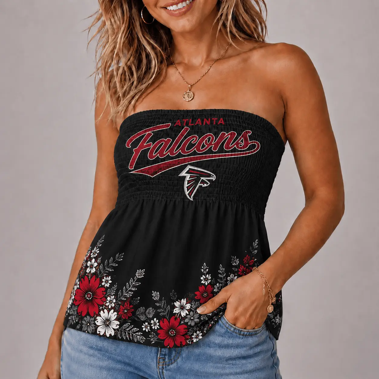 Atlanta Falcons | Premium NFL Floral Strapless Top Long Sleeveless NY
