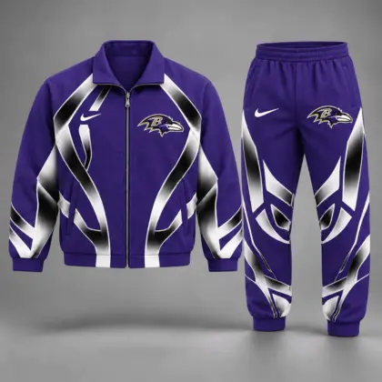 Baltimore Ravens | Premium NFL Football Team Graphic Full Zip Jacket and Jogger Pants Set Fan Sports Tracksuit NDN