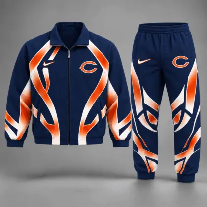Chicago Bears | Premium NFL Football Team Graphic Full Zip Jacket and Jogger Pants Set Fan Sports Tracksuit NDN
