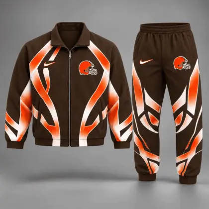 Cleveland Browns | Premium NFL Football Team Graphic Full Zip Jacket and Jogger Pants Set Fan Sports Tracksuit NDN