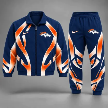 Denver Broncos | Premium NFL Football Team Graphic Full Zip Jacket and Jogger Pants Set Fan Sports Tracksuit NDN