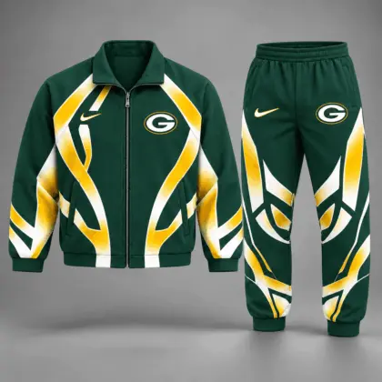 Green Bay Packers | Premium NFL Football Team Graphic Full Zip Jacket and Jogger Pants Set Fan Sports Tracksuit NDN