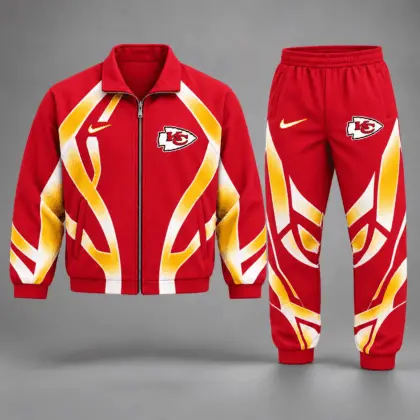 Kansas City Chiefs | Premium NFL Football Team Graphic Full Zip Jacket and Jogger Pants Set Fan Sports Tracksuit NDN