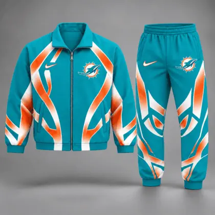 Miami Dolphins | Premium NFL Football Team Graphic Full Zip Jacket and Jogger Pants Set Fan Sports Tracksuit NDN