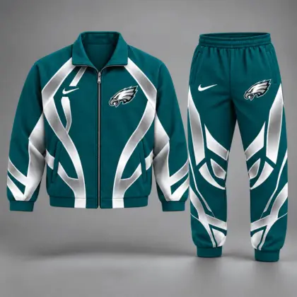 Philadelphia Eagles | Premium NFL Football Team Graphic Full Zip Jacket and Jogger Pants Set Fan Sports Tracksuit NDN