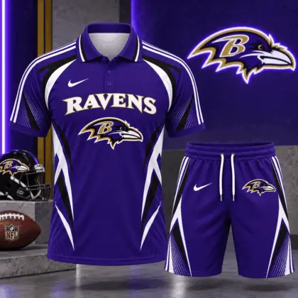 Baltimore Ravens | Premium NFL Football Club Graphic Polo Shirt and Shorts Set Fan Sports Outfit NDN