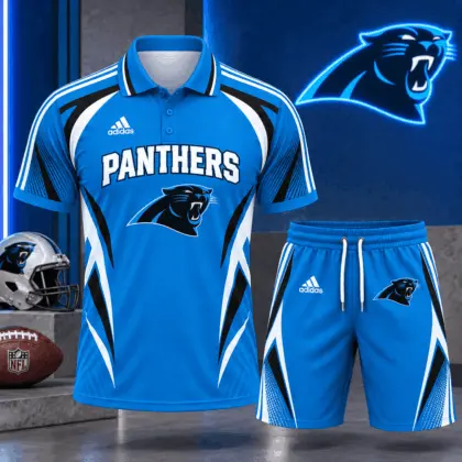 Carolina Panthers | Premium NFL Football Club Graphic Polo Shirt and Shorts Set Fan Sports Outfit NDN
