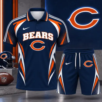 Chicago Bears | Premium NFL Football Club Graphic Polo Shirt and Shorts Set Fan Sports Outfit NDN