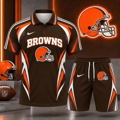 Cleveland Browns | Premium NFL Football Club Graphic Polo Shirt and Shorts Set Fan Sports Outfit NDN