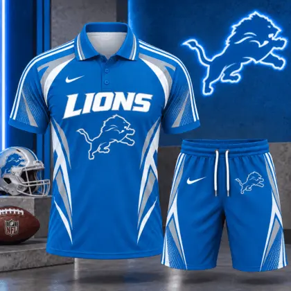 Detroit Lions | Premium NFL Football Club Graphic Polo Shirt and Shorts Set Fan Sports Outfit NDN