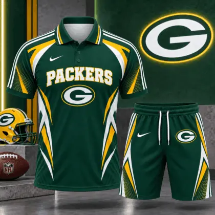 Green Bay Packers | Premium NFL Football Club Graphic Polo Shirt and Shorts Set Fan Sports Outfit NDN