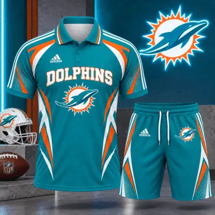 Miami Dolphins | Premium NFL Football Club Graphic Polo Shirt and Shorts Set Fan Sports Outfit NDN