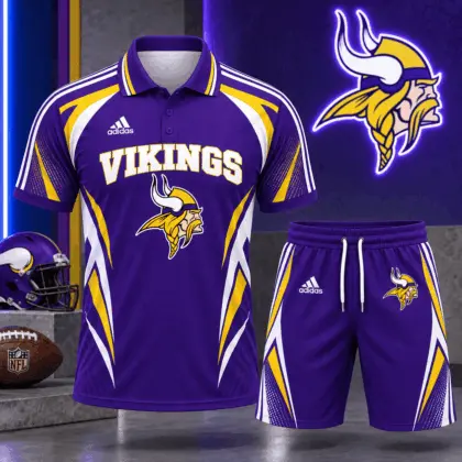 Minnesota Vikings | Premium NFL Football Club Graphic Polo Shirt and Shorts Set Fan Sports Outfit NDN