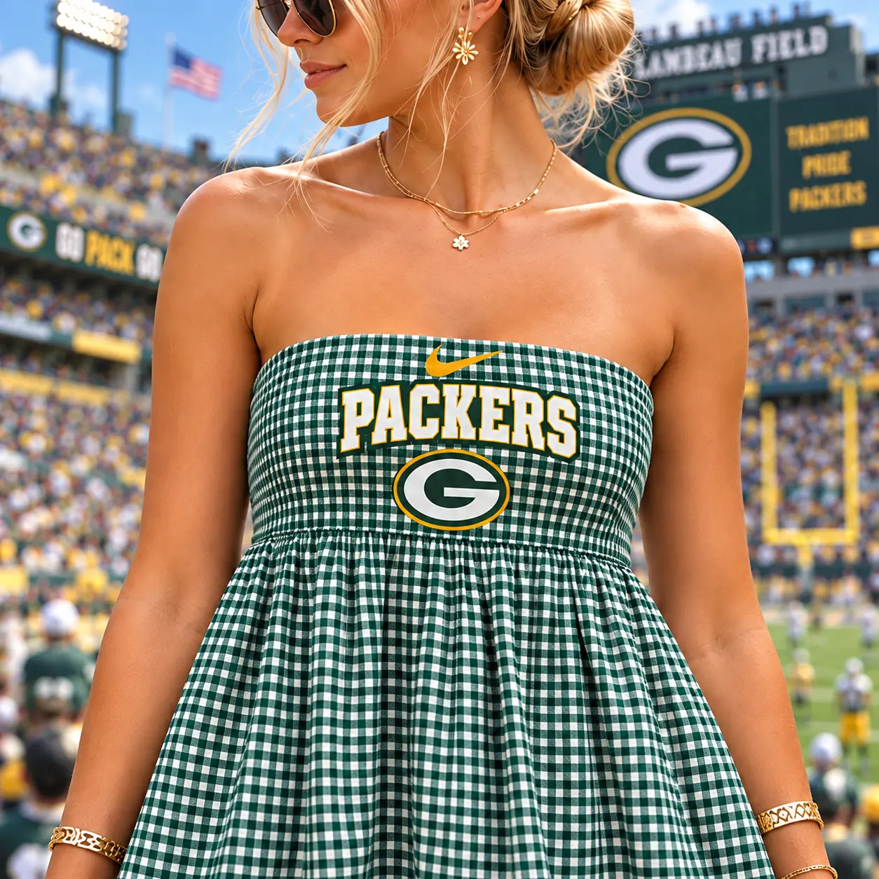 Green Bay Packers | Premium NFL Caro Game Day Strapless Mini Dress TD - Image 3