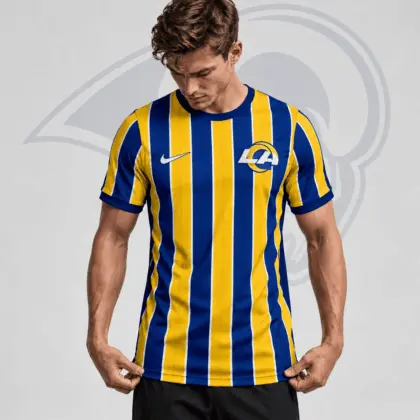 Los Angeles Rams | Premium NFL Team Crest Vertical Stripe Performance Football Jersey NDN