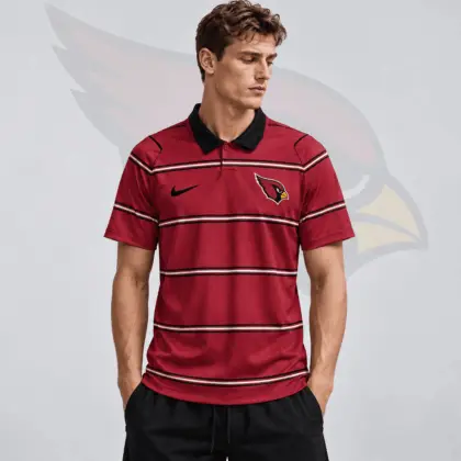 Arizona Cardinals | Premium NFL Team Crest Classic Horizontal Stripe Performance Polo Shirt NDN