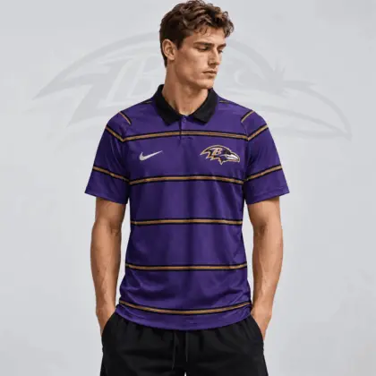 Baltimore Ravens | Premium NFL Team Crest Classic Horizontal Stripe Performance Polo Shirt NDN